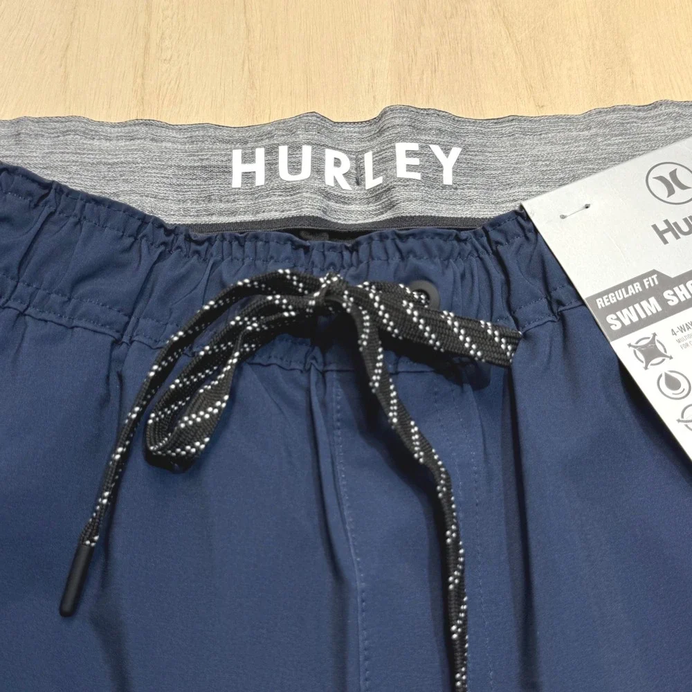 Hurley Swim Shorts Mens XL Blue Stripe Stretch UPF 50+ Board Trunks Lined NEW